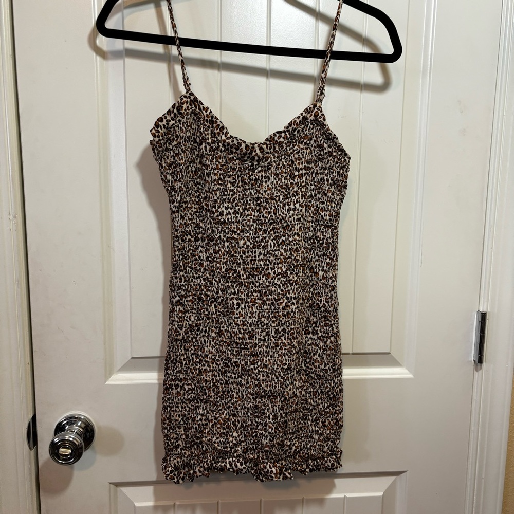 Skylar + Madison Smocked Cheetah Print Slip Mini Dress Size Medium C3
